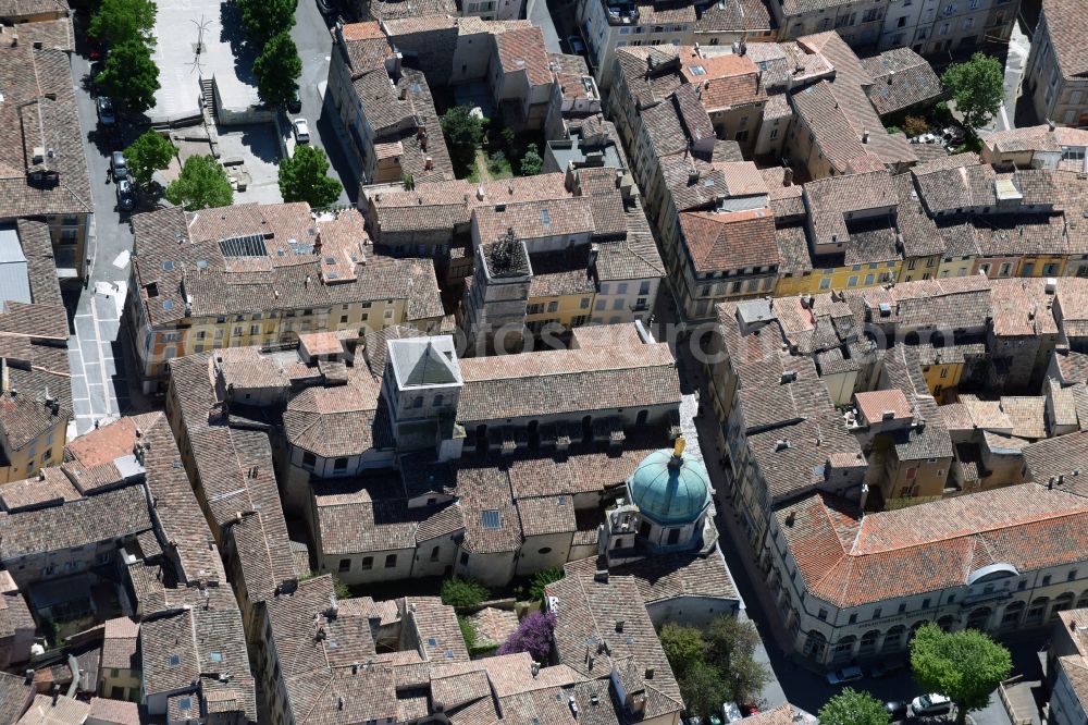 Apt from above - Church building of the cathedral of Cathédrale Sainte-Anne in Apt in Provence-Alpes-Cote d'Azur, France