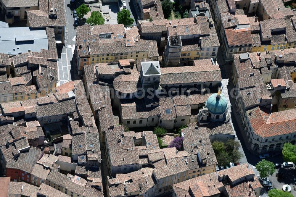 Apt from the bird's eye view: Church building of the cathedral of Cathédrale Sainte-Anne in Apt in Provence-Alpes-Cote d'Azur, France