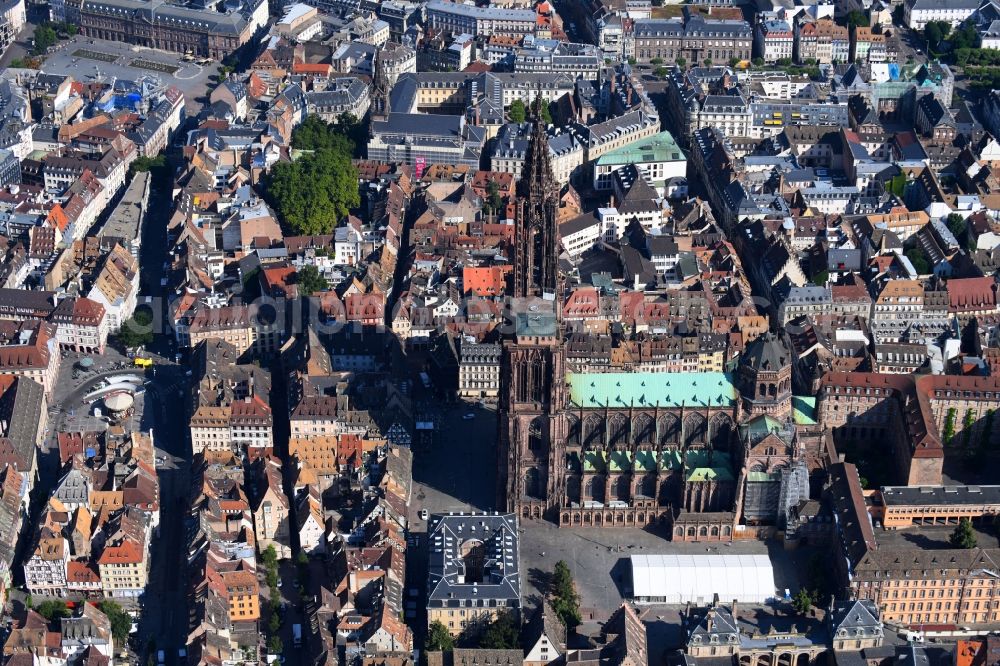 Strasbourg - Straßburg from above - Church building of the cathedral of Cathedrale Notre Dame de Strasbourg in Strasbourg in Grand Est, France