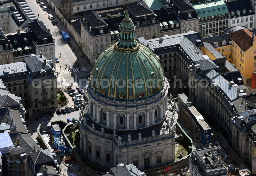 Aerial photograph Kopenhagen - Church building of the cathedral of Frederiks Kirke on Frederiksgade in Copenhagen in Region Hovedstaden, Denmark