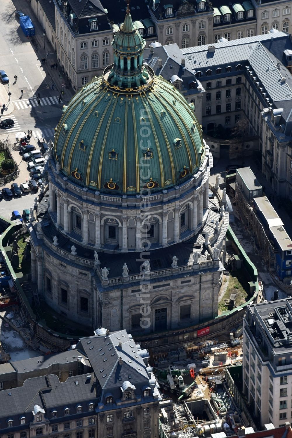 Kopenhagen from above - Church building of the cathedral of Frederiks Kirke on Frederiksgade in Copenhagen in Region Hovedstaden, Denmark