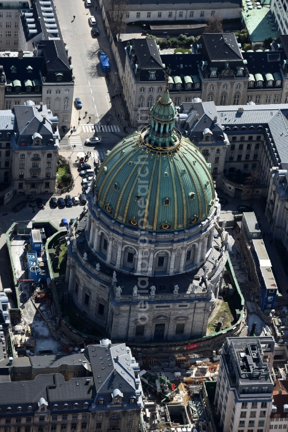 Aerial image Kopenhagen - Church building of the cathedral of Frederiks Kirke on Frederiksgade in Copenhagen in Region Hovedstaden, Denmark