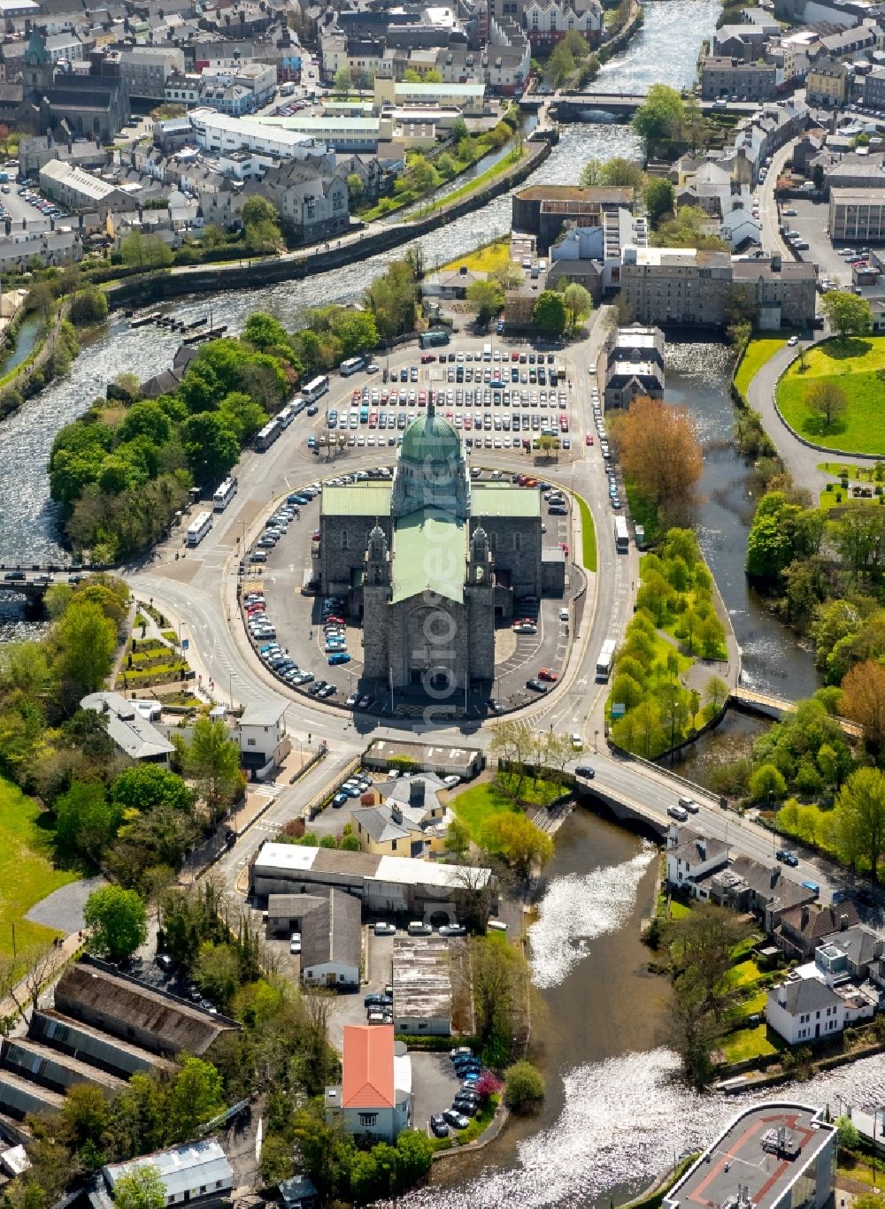 Galway from above - Church building of the cathedral of Galway, Ireland