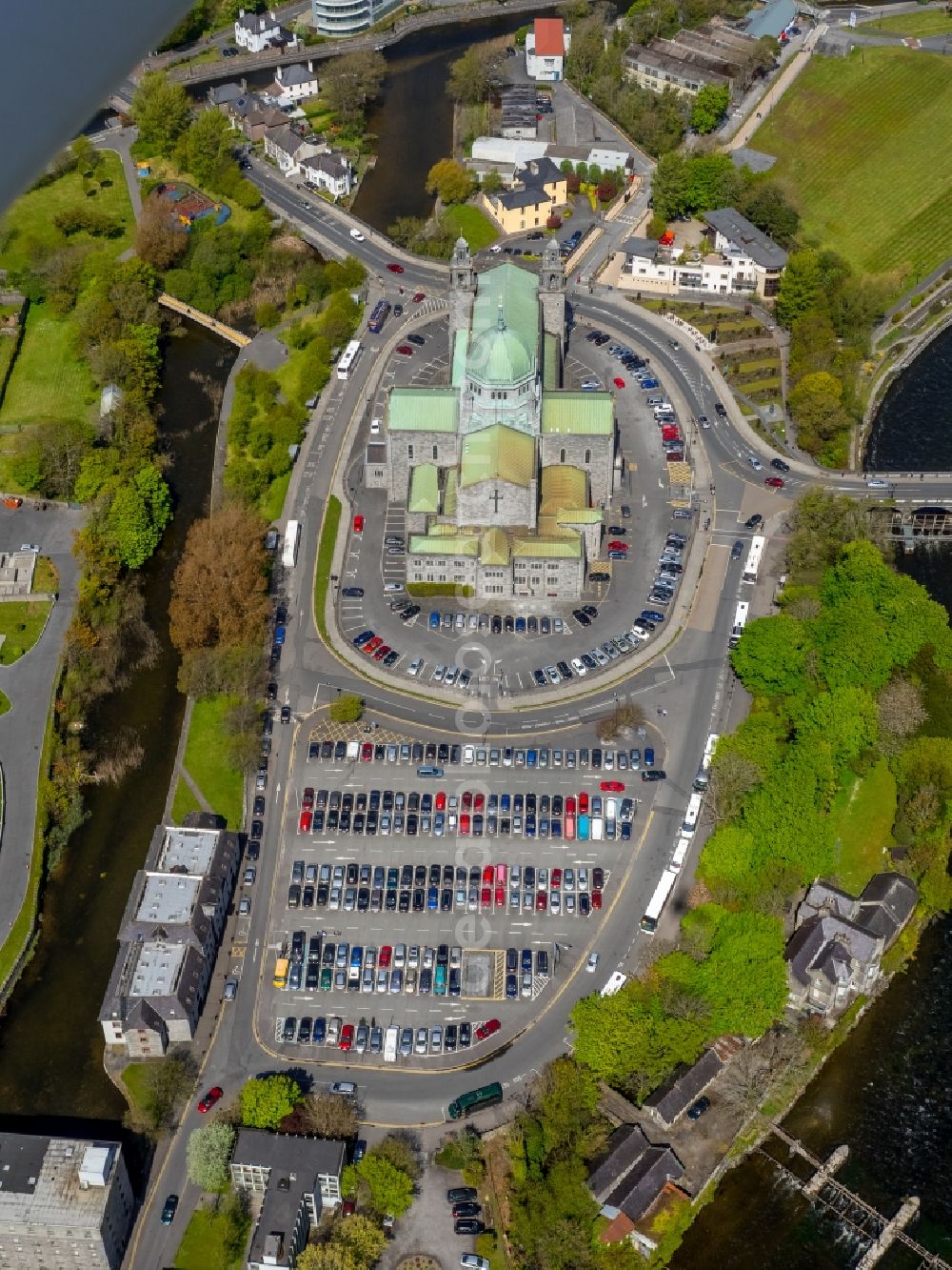 Aerial photograph Galway - Church building of the cathedral of Galway, Ireland