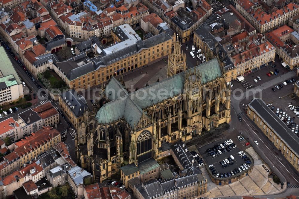 Metz from above - Church building of the cathedral of Metz Cathedral am Place d'Armes in Metz in Alsace-Champagne-Ardenne-Lorraine, France