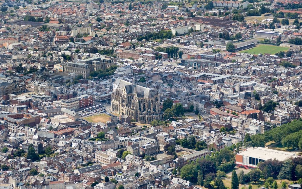 Aerial image Amiens - Church building of the cathedral of Notre Dame in Amiens in Hauts-de-France, France