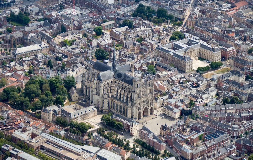 Amiens from the bird's eye view: Church building of the cathedral of Notre Dame in Amiens in Hauts-de-France, France