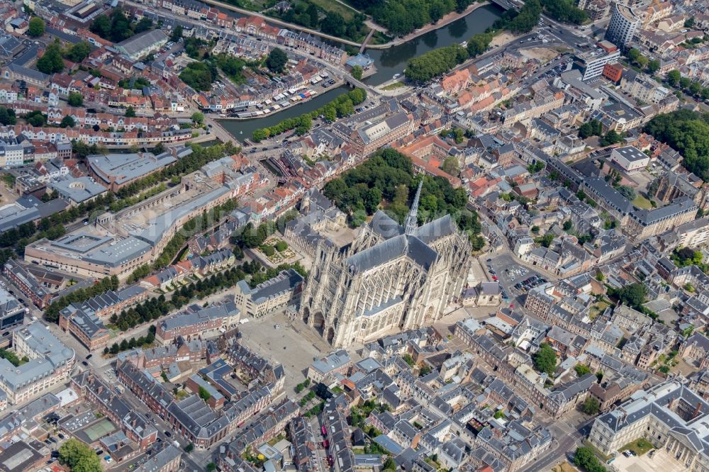 Amiens from the bird's eye view: Church building of the cathedral of Notre Dame in Amiens in Hauts-de-France, France