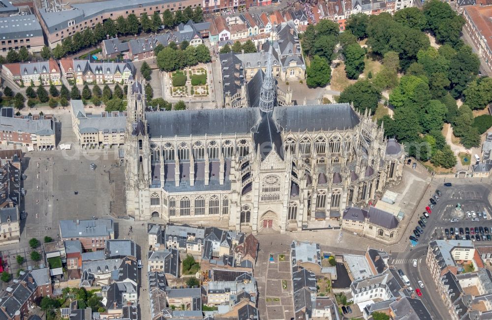 Amiens from above - Church building of the cathedral of Notre Dame in Amiens in Hauts-de-France, France