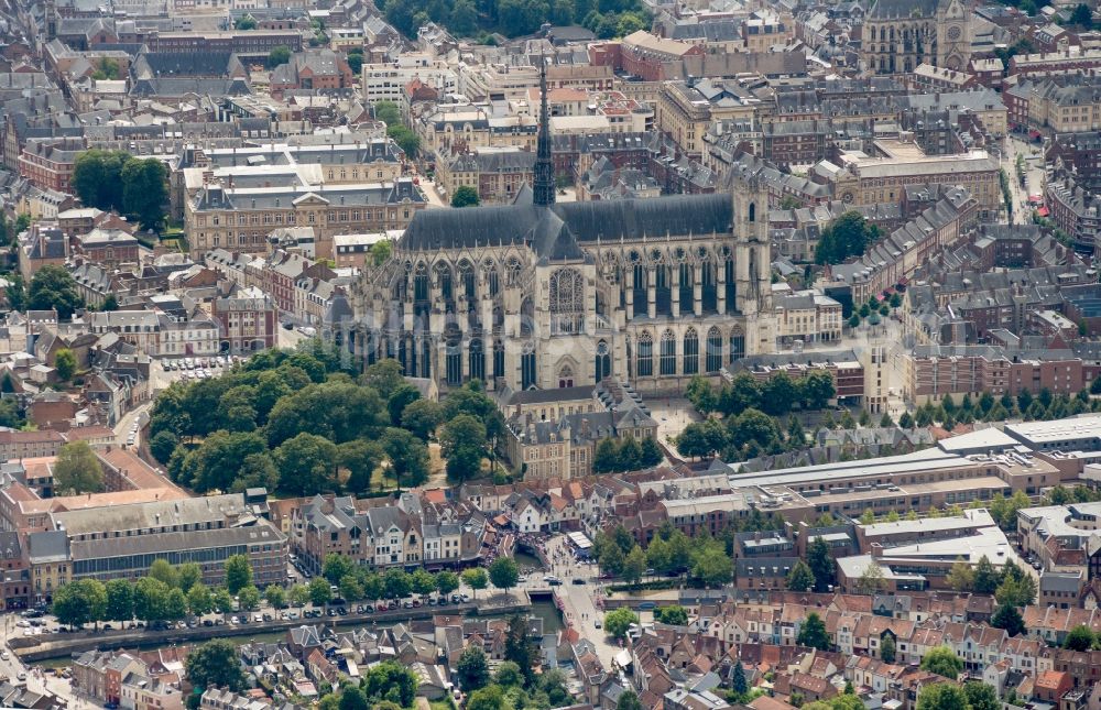 Amiens from the bird's eye view: Church building of the cathedral of Notre Dame in Amiens in Hauts-de-France, France