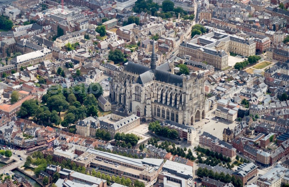 Amiens from above - Church building of the cathedral of Notre Dame in Amiens in Hauts-de-France, France