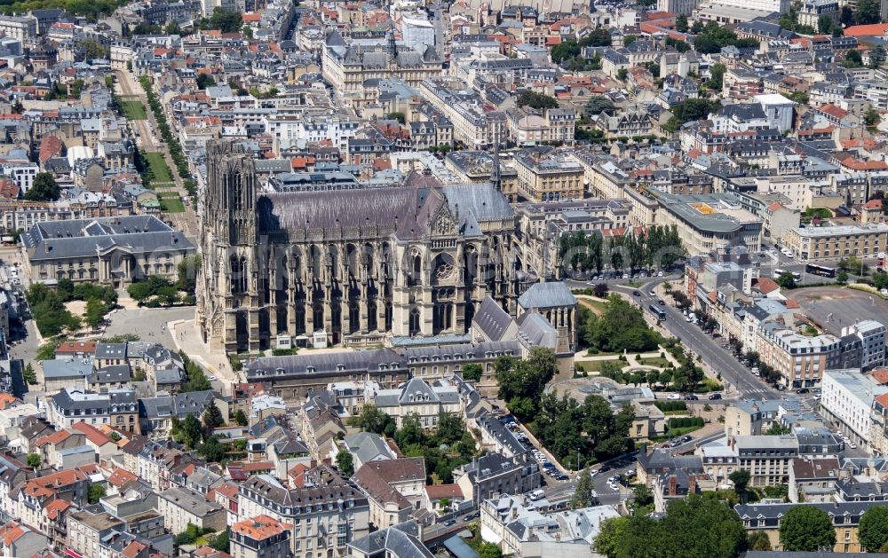 Reims from above - Church building of the cathedral of Notre Dame in Reims in Grand Est, France