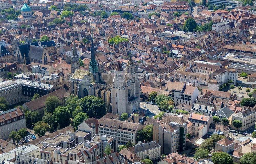 Aerial image Dijon - Church building of the cathedral of Saint-Benigne in Dijon in Bourgogne Franche-Comte, France