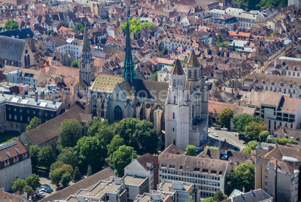 Aerial image Dijon - Church building of the cathedral of Saint-Benigne in Dijon in Bourgogne Franche-Comte, France