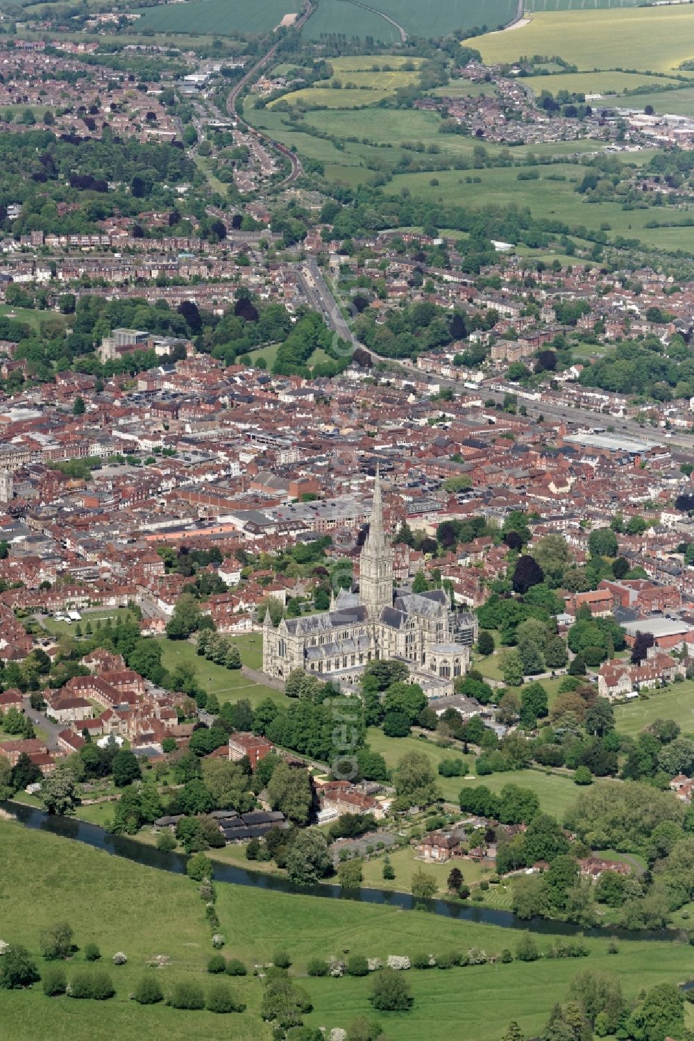 Salisbury from the bird's eye view: Church building of the cathedral of in Salisbury in United Kingdom