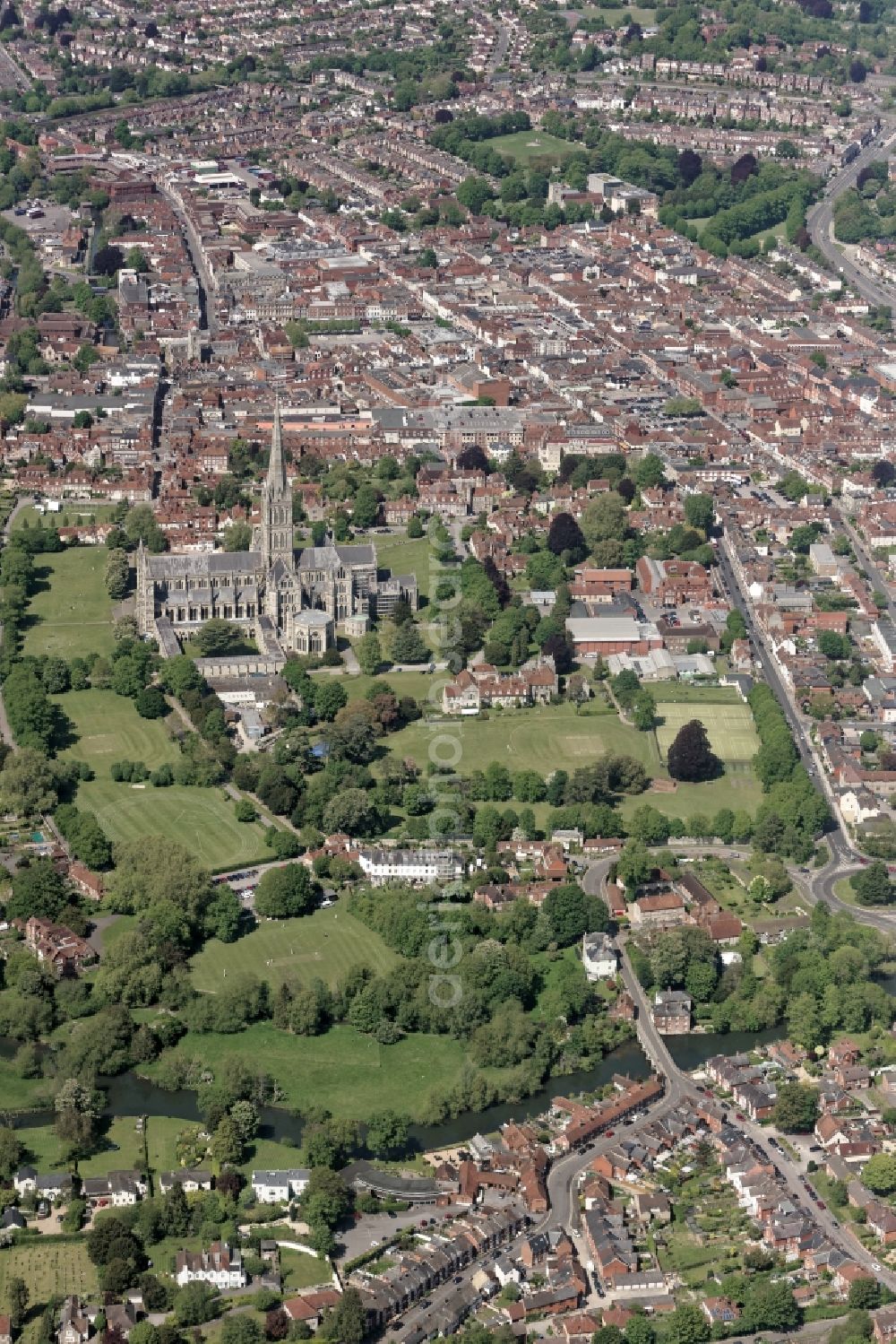 Salisbury from the bird's eye view: Church building of the cathedral of in Salisbury in United Kingdom