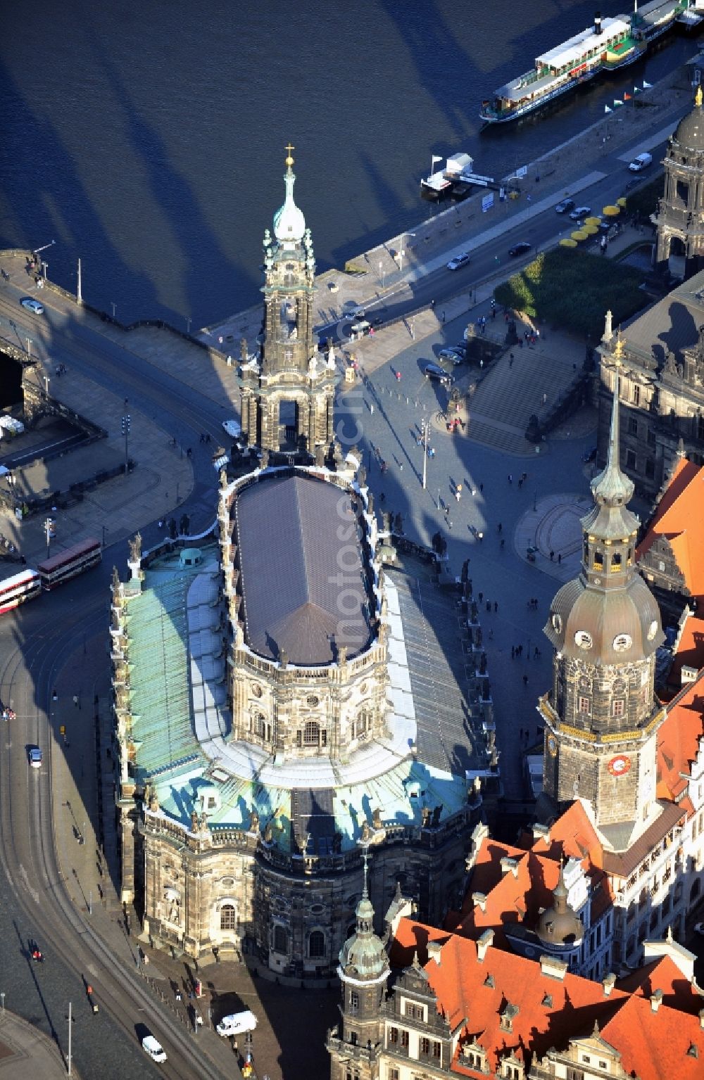 Aerial photograph Dresden - View of thecathedral Sanctissimae Trinitatis in Dresden in the state Saxony