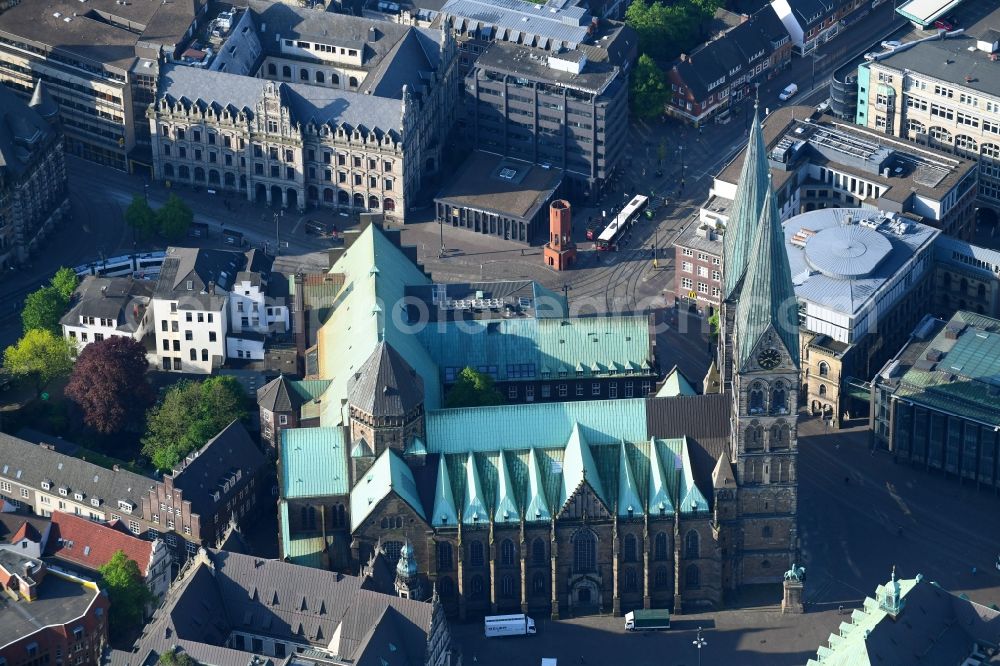 Bremen from above - Church Building of the Cathedral of St. Peter's Cathedral Bremen in the Old Town of Bremen, Germany