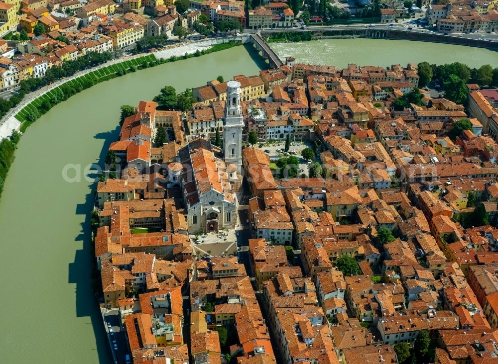 Verona from the bird's eye view: Church building of the cathedral of Santa Maria Matricolare in Verona in Veneto, Italy