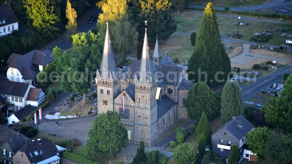 Dattenfeld from above - Catholic Church Sankt Laurentius in Dattenfeld in the state North Rhine-Westphalia, Germany