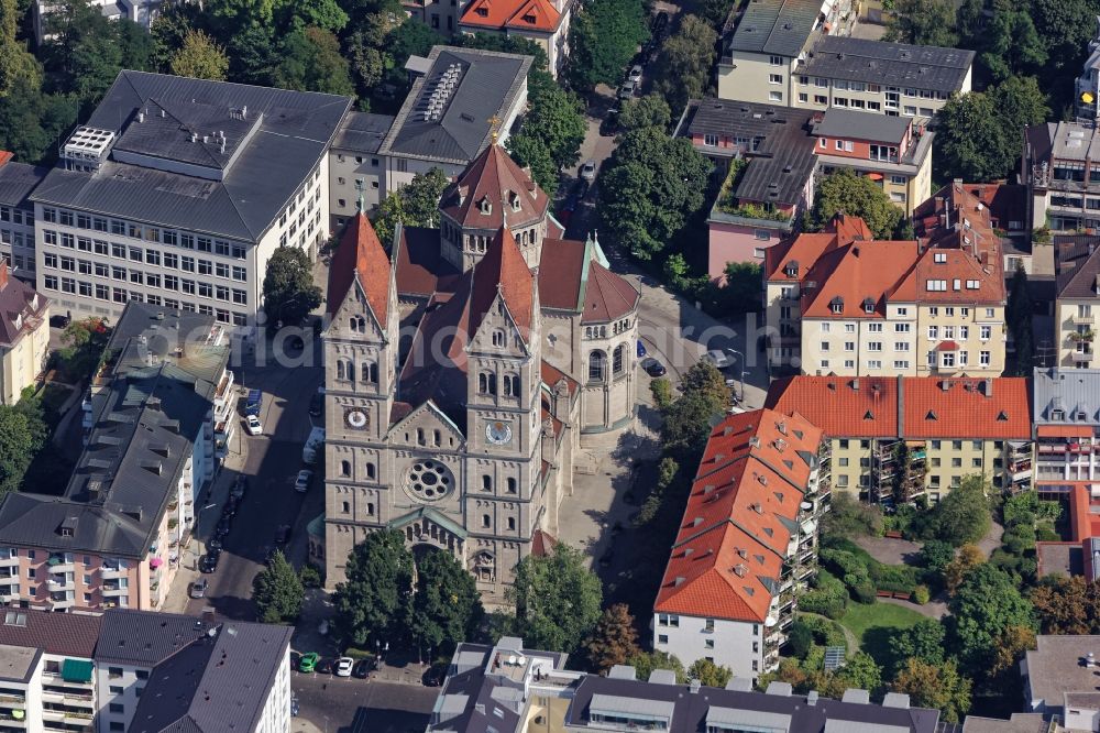 München from above - Church building St. Benno in Munich in the state Bavaria