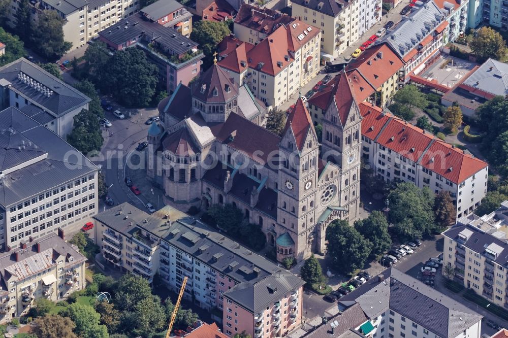 Aerial image München - Church building St. Benno in Munich in the state Bavaria