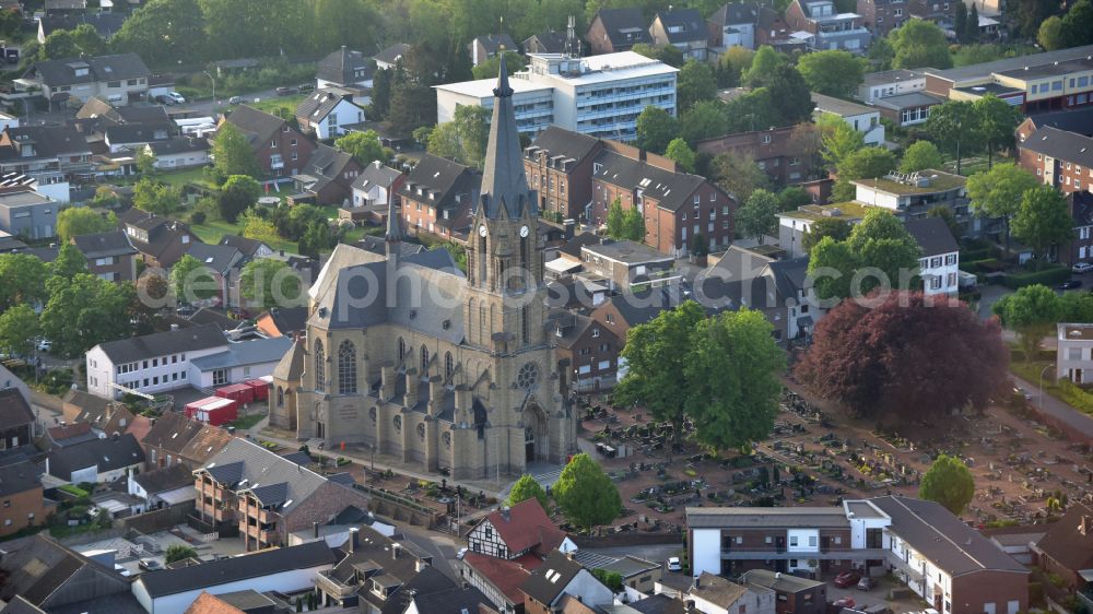 Grevenbroich from above - Catholic Parish Church of St. Mary's Assumption in Gustorf in the state North Rhine-Westphalia, Germany