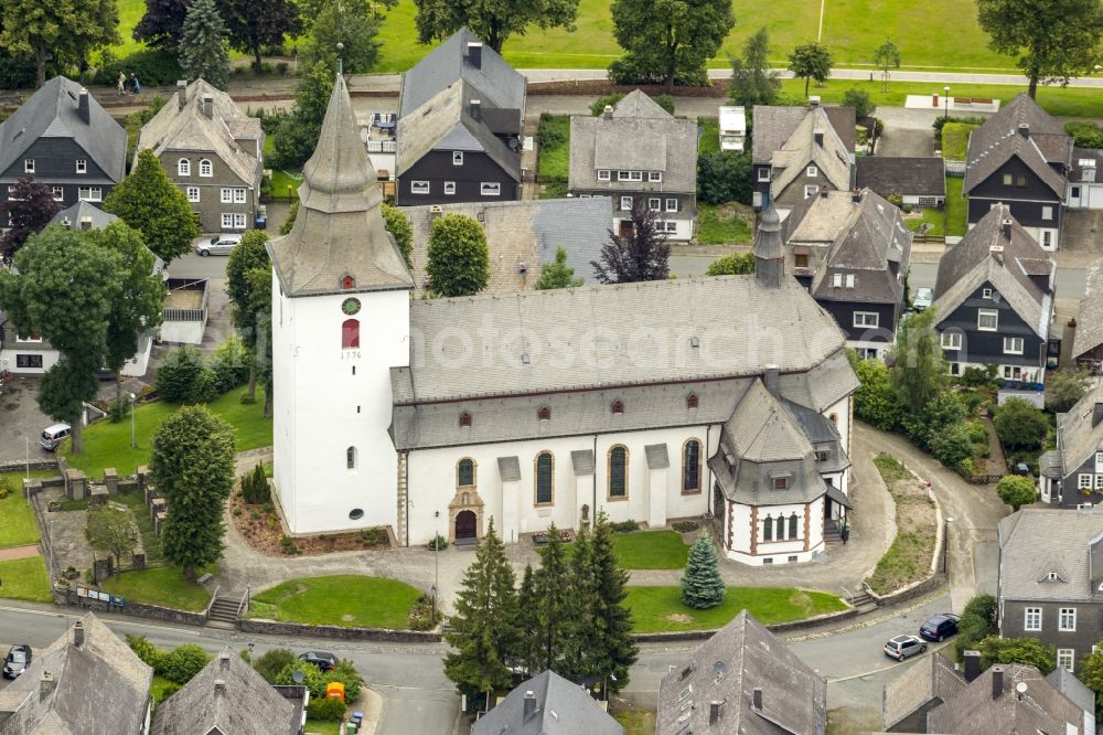 Winterberg from above - View at the catholic Sant Jakobus Church in the city of Winterberg in the Upper Sauerland the federal state of North Rhine-Westphalia