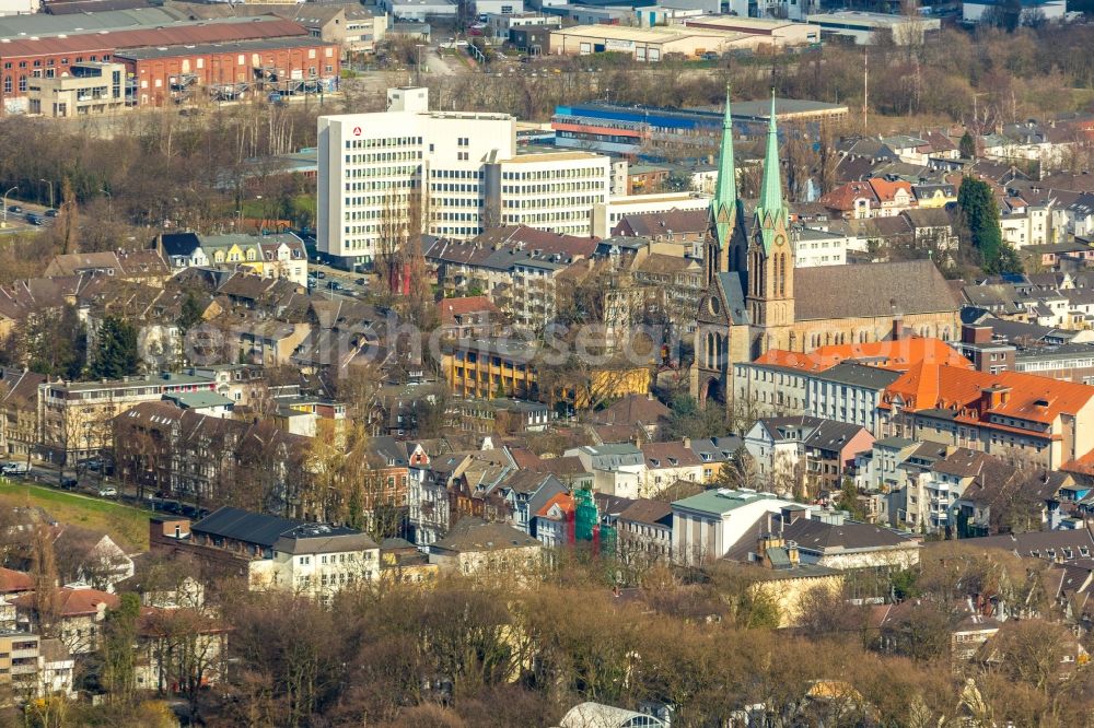 Oberhausen from the bird's eye view: Church building of katholischen Kirchgemeinde St.Marien in the district Marienviertel in Oberhausen in the state North Rhine-Westphalia, Germany