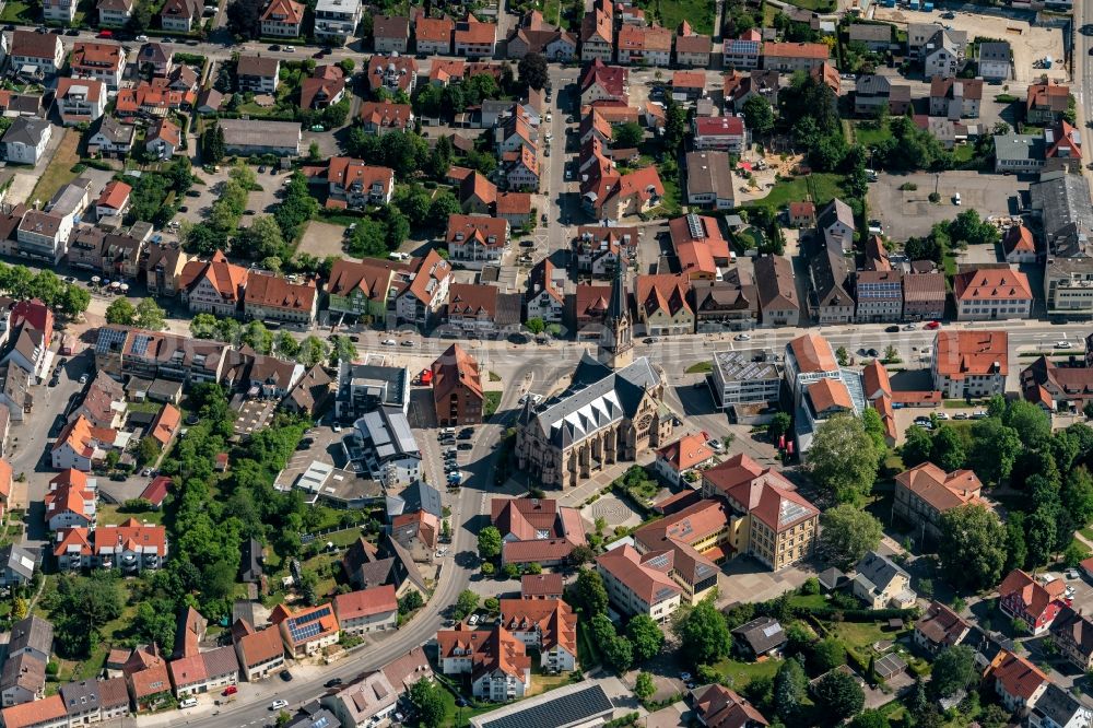 Spaichingen from above - Church building in the village of in Spaichingen in the state Baden-Wuerttemberg, Germany