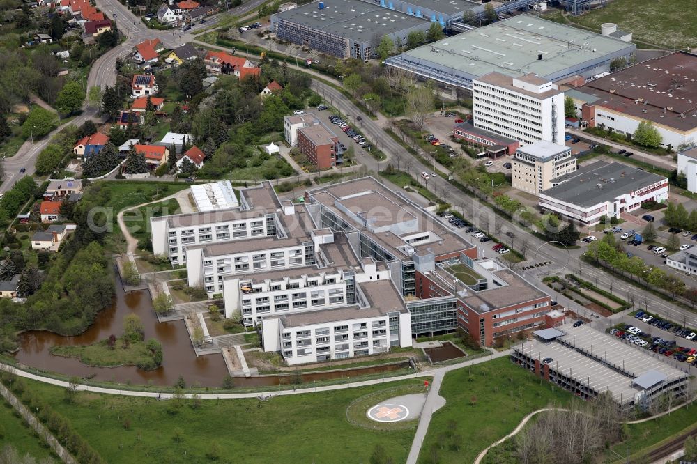 Erfurt from above - Hospital grounds of the Clinic Katholisches Krankenhaus a??St. Johann Nepomuka?? in the district Windischholzhausen in Erfurt in the state Thuringia, Germany