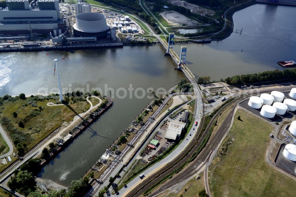 Aerial photograph Hamburg - Kattwykdamm with Kattwykbridge and ramp in Hamburg-Wilhelmsburg. A project of the Hamburg Port Authority HPA