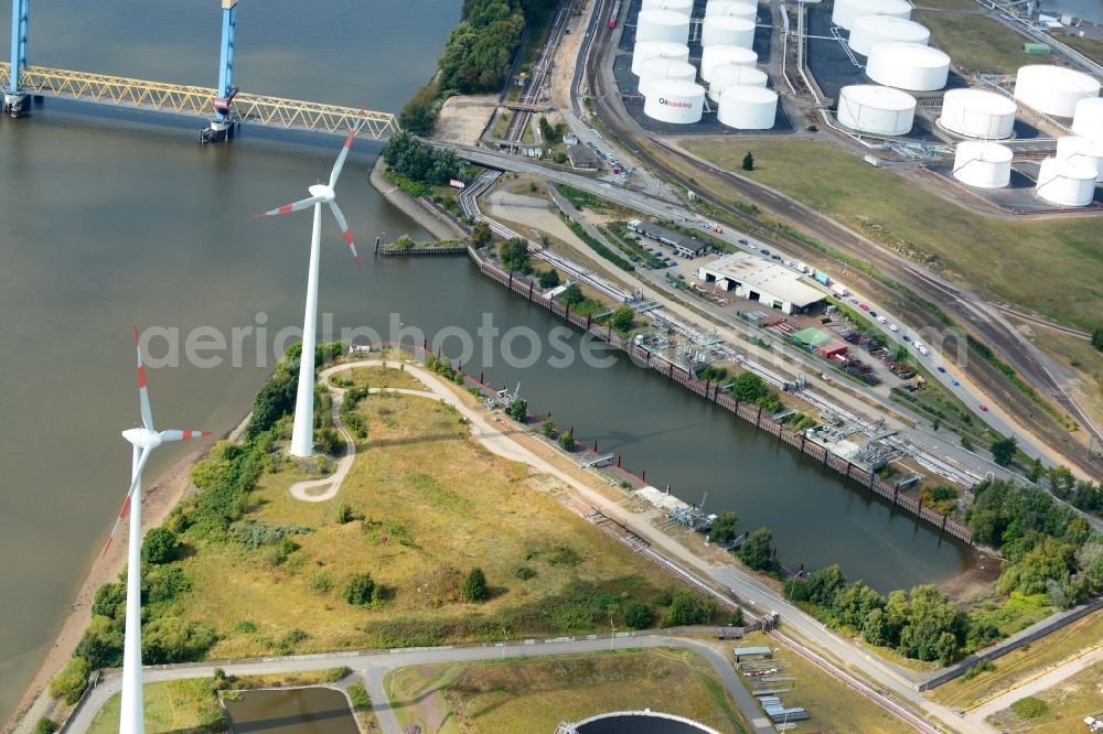 Aerial image Hamburg - Kattwykdamm with Kattwykbridge and ramp in Hamburg-Wilhelmsburg. A project of the Hamburg Port Authority HPA