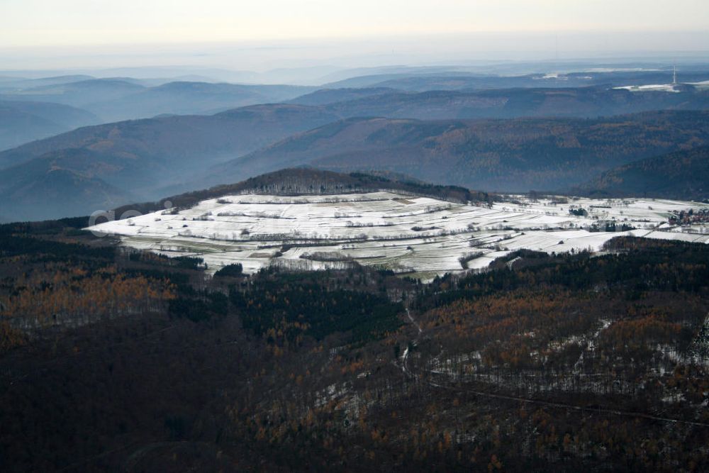 Aerial photograph Waldbrunn - Blick auf den Katzenbuckel, einen erloschenen Vulkan, der mit seinen 626 m die höchste Erhebung des Odenwaldes ist.