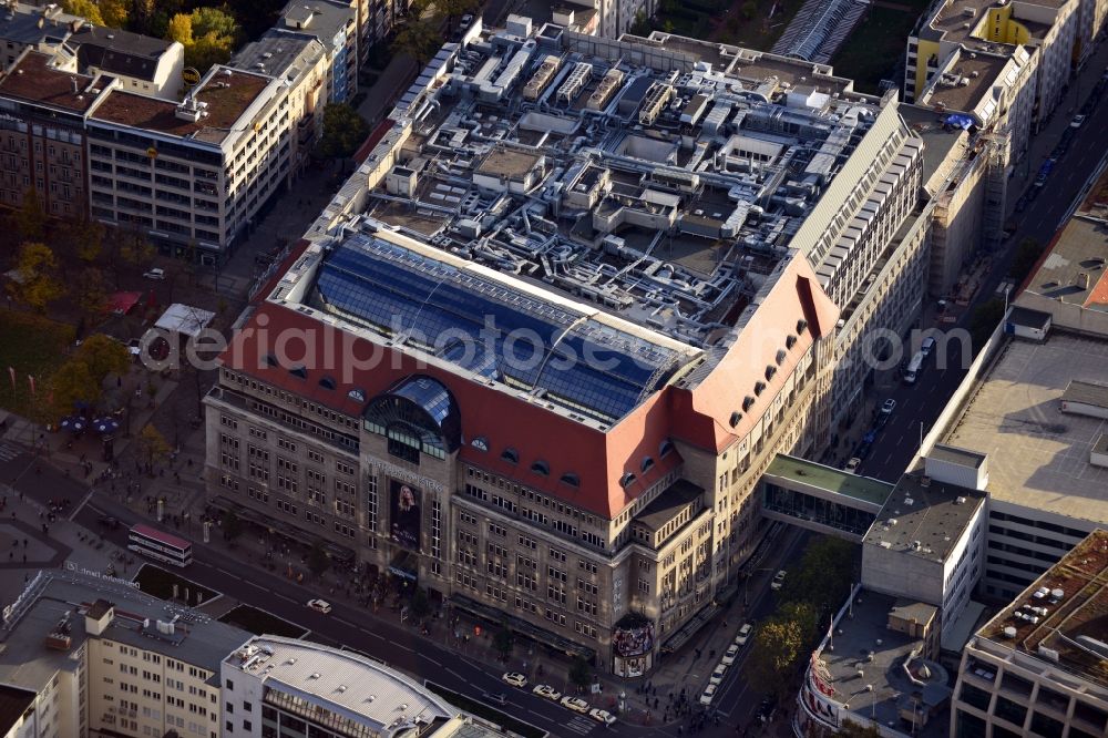 Berlin from above - KaDeWe ( Kaufhaus des Westens ) at Tauentzienstrasse at Wittenberg Platz in Berlin - Schoeneberg. The world-famous department store is a operated by the Nicolas Berggruen Holdings GmbH