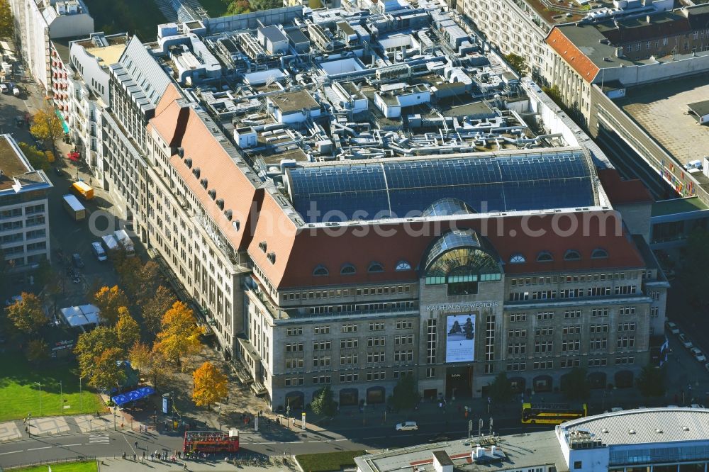 Berlin from above - KaDeWe Kaufhaus des Westens at Tauentzienstrasse at Wittenberg Platz in Berlin - Schoeneberg. The world-famous department store is a operated by the Nicolas Berggruen Holdings GmbH