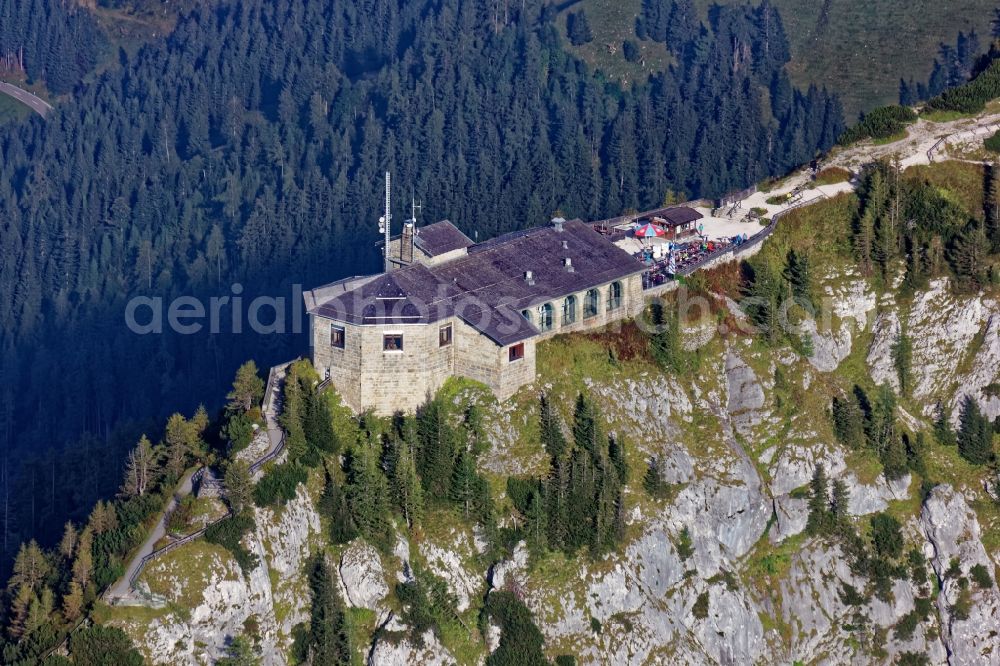 Berchtesgaden from above - The Kehlsteinhaus on the Obersalzberg in Berchtesgaden in the state of Bavaria lies above Berchtesgaden, just below the Kehlsteingipfels. It was built by the NSDAP as a representative building and had the nickname Eagle's Nest / Adlerhorst in the Nazi era. Today it is a mountain inn and a popular excursion destination with a panoramic view over the Berchtesgaden Alps