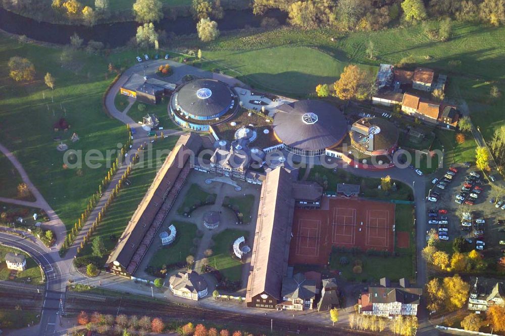 Aerial photograph Bad Salzungen - , Die Nutzung der reinen, hochprozentigen Sole-Quellen in Bad Salzungen schlägt eine Brücke zur reichen keltischen Vergangenheit in der Region um Bad Salzungen. Anschrift: Sole-Heilbad, Kurverwaltungsgesellschaft GmbH , Am Flößrasen 1, 36433 Bad Salzungen,Telefon: 0 36 95/ 69 34-0: -25, Telefax: 0 36 95/ 69 34 21; -22, e-Mail: kur.basa@t-online.de Achim Walder: