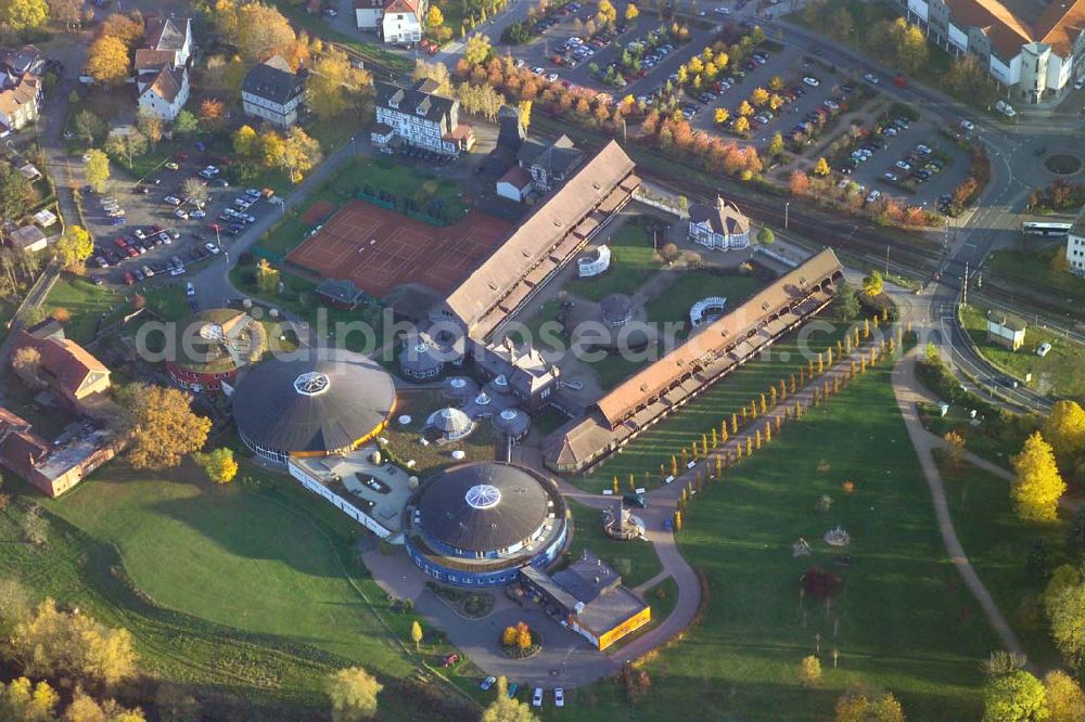 Bad Salzungen from above - , Die Nutzung der reinen, hochprozentigen Sole-Quellen in Bad Salzungen schlägt eine Brücke zur reichen keltischen Vergangenheit in der Region um Bad Salzungen. Anschrift: Sole-Heilbad, Kurverwaltungsgesellschaft GmbH , Am Flößrasen 1, 36433 Bad Salzungen,Telefon: 0 36 95/ 69 34-0: -25, Telefax: 0 36 95/ 69 34 21; -22, e-Mail: kur.basa@t-online.de Achim Walder: