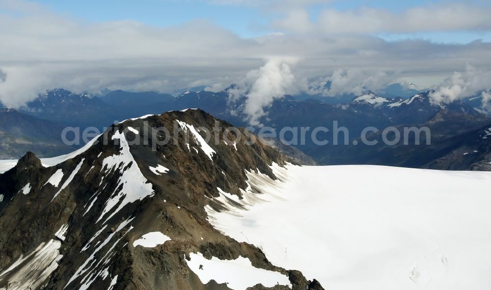 Aerial image Kenai Fjords National Park - Harding Icefield in the Kenai Mountains in Kenai Fjords National Park on the Kenai Peninsula in Alaska in the United States of America United States