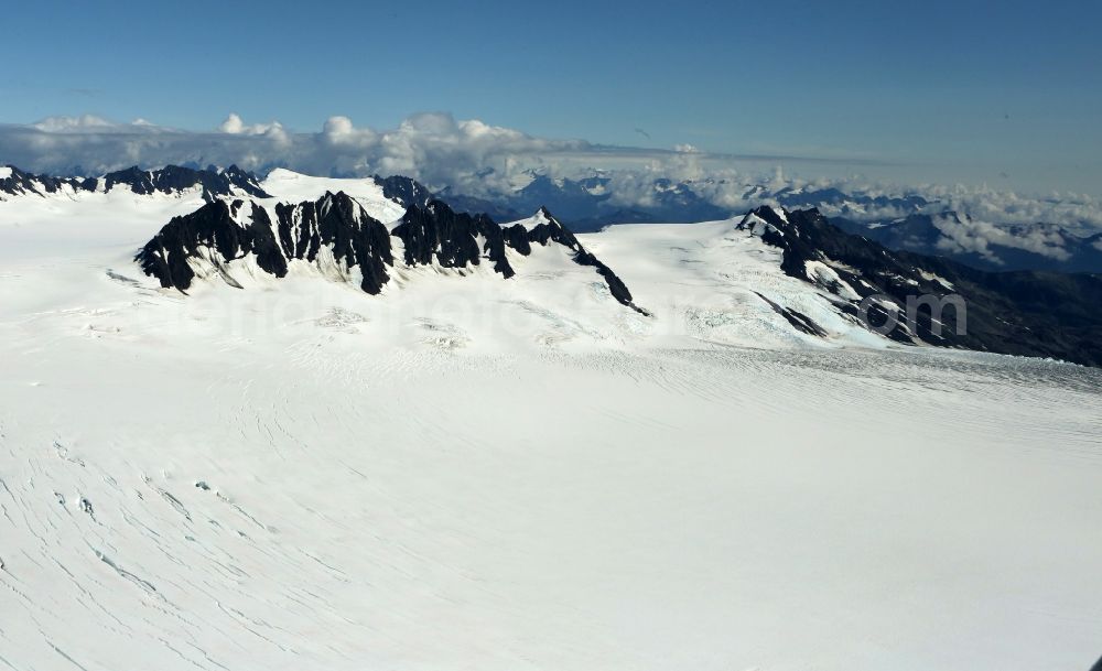 Aerial photograph Kenai Fjords National Park - Harding Icefield in the Kenai Mountains in Kenai Fjords National Park on the Kenai Peninsula in Alaska in the United States of America United States