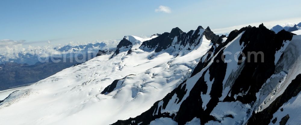 Aerial image Kenai Fjords National Park - Harding Icefield in the Kenai Mountains in Kenai Fjords National Park on the Kenai Peninsula in Alaska in the United States of America United States