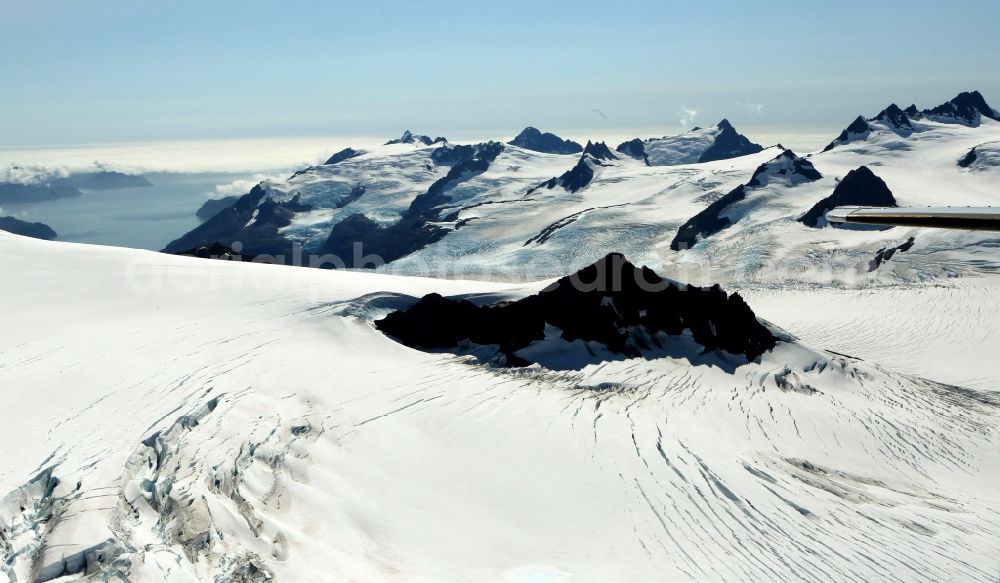 Aerial photograph Kenai Fjords National Park - Harding Icefield in the Kenai Mountains in Kenai Fjords National Park on the Kenai Peninsula in Alaska in the United States of America United States