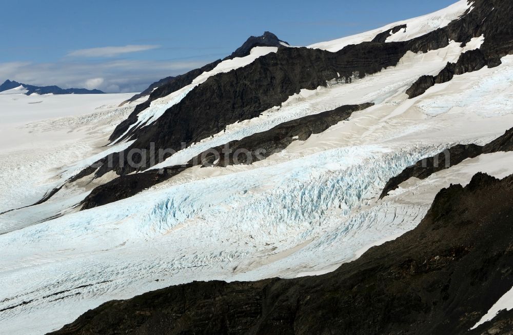 Aerial photograph Kenai Fjords National Park - Harding Icefield in the Kenai Mountains in Kenai Fjords National Park on the Kenai Peninsula in Alaska in the United States of America United States