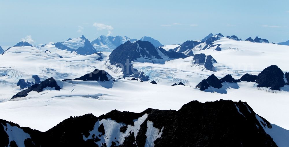 Aerial image Kenai Fjords National Park - Harding Icefield in the Kenai Mountains in Kenai Fjords National Park on the Kenai Peninsula in Alaska in the United States of America United States