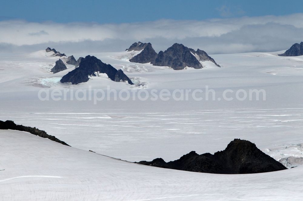 Aerial photograph Kenai Fjords National Park - Harding Icefield in the Kenai Mountains in Kenai Fjords National Park on the Kenai Peninsula in Alaska in the United States of America United States