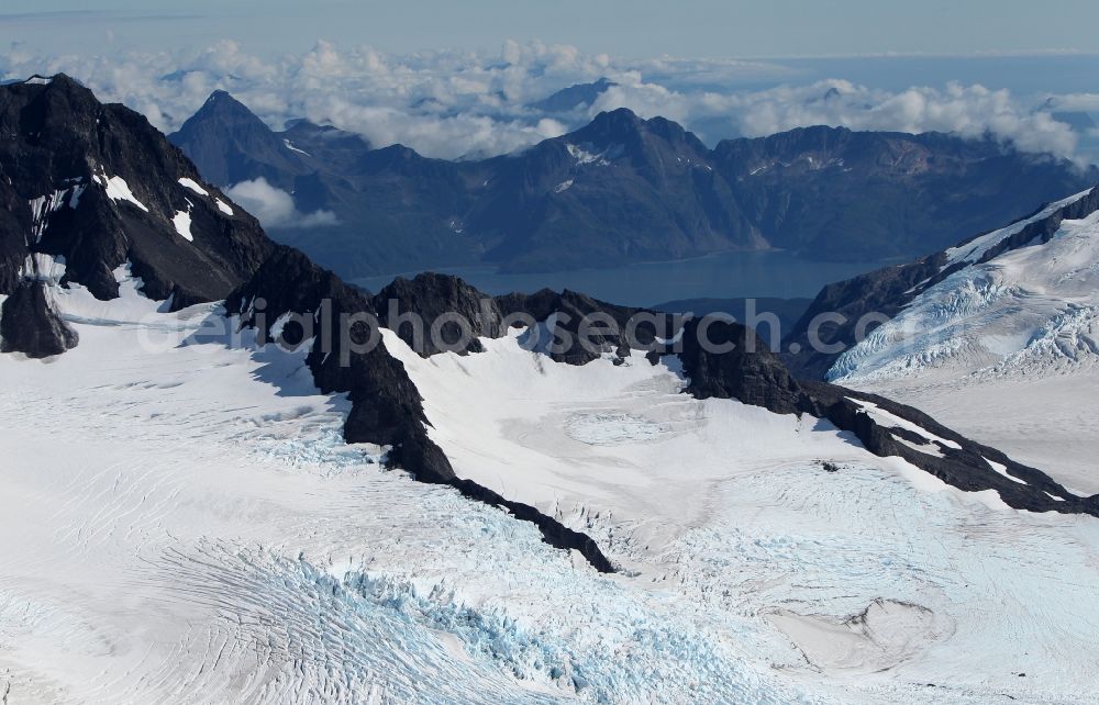 Kenai Fjords National Park from above - Harding Icefield in the Kenai Mountains in Kenai Fjords National Park on the Kenai Peninsula in Alaska in the United States of America United States