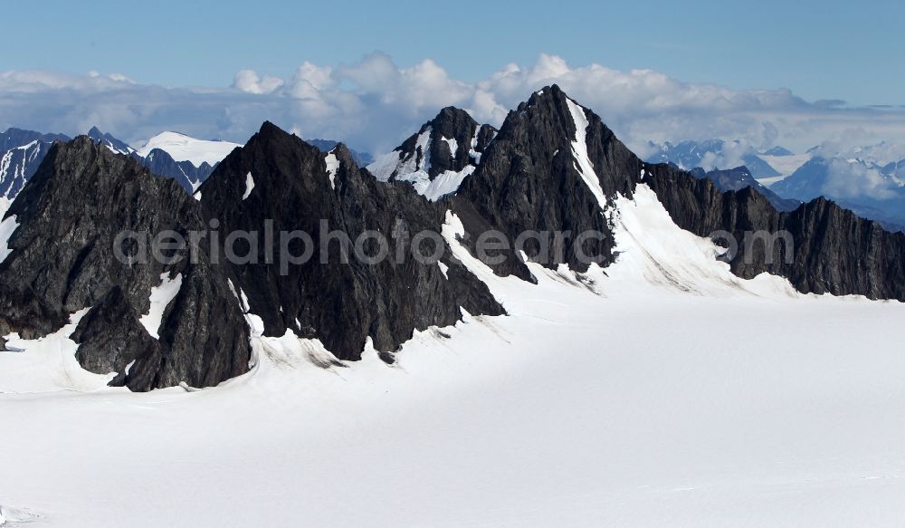 Kenai Fjords National Park from the bird's eye view: Harding Icefield in the Kenai Mountains in Kenai Fjords National Park on the Kenai Peninsula in Alaska in the United States of America United States