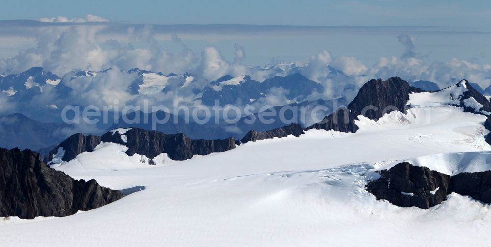 Aerial image Kenai Fjords National Park - Harding Icefield in the Kenai Mountains in Kenai Fjords National Park on the Kenai Peninsula in Alaska in the United States of America United States