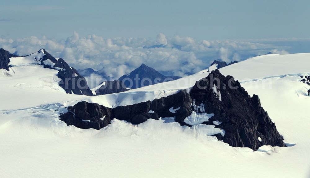 Aerial photograph Kenai Fjords National Park - Harding Icefield in the Kenai Mountains in Kenai Fjords National Park on the Kenai Peninsula in Alaska in the United States of America United States